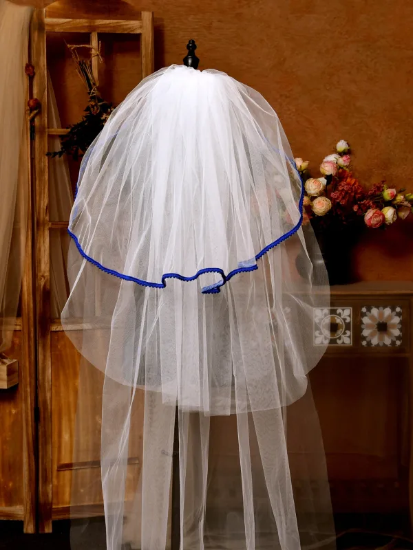 Modest / Simple Ocean Blue 1.5 m Floor-Length / Long Wedding Veils Tulle 2025