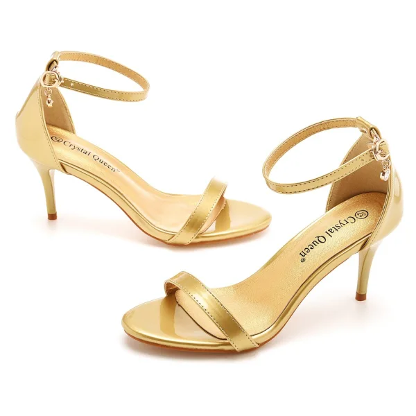 Sexy Gold Abend Sandalen Damen 2023 Knöchelriemen 7 cm Stilettos Peeptoes Sandaletten Hochhackige