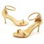 Sexy Gold Abend Sandalen Damen 2023 Knöchelriemen 7 cm Stilettos Peeptoes Sandaletten Hochhackige