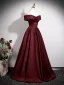 Schlicht Vintage Burgunderrot Satin Ballkleider 2025 Ballkleid Off Shoulder Kurze Ärmel Rückenfreies Lange Festliche Kleider