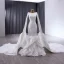 High End Weiß Pailletten Satin Fallende Rüsche Brautkleider / Hochzeitskleider 2024 Meerjungfrau Rundhalsausschnitt Ärmellos Rückenfreies Hof-Schleppe Hochzeit