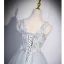 Elegant Sky Blue Beading Printing Prom Dresses 2023 A-Line / Princess V-Neck Sleeveless Backless Floor-Length / Long Prom Formal Dresses