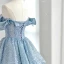 Schöne Himmelblau Pailletten Ballkleider 2022 Off Shoulder A Linie Ärmellos Rückenfreies Lange Ball Festliche Kleider