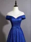 Vintage / Retro Royal Blue Gradient-Color Sequins Evening Dresses 2026 A-Line / Princess Scoop Neck Short Sleeve Backless Bow Sash