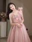 Modest / Simple Blushing Pink Prom Dresses 2023 A-Line / Princess One-Shoulder Sleeveless Backless Floor-Length / Long Prom Formal Dresses