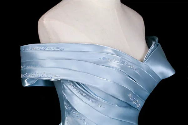 Elegante Himmelblau Satin Ballkleider 2026 A Linie Off Shoulder Ärmellos Rückenfreies Lange Ball Festliche Kleider