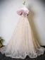 Elegante Rosa Perlenstickerei Applikationen Ballkleider 2025 Off Shoulder Kurze Ärmel Rückenfreies Sweep / Pinsel Zug Tülle Festliche Kleider