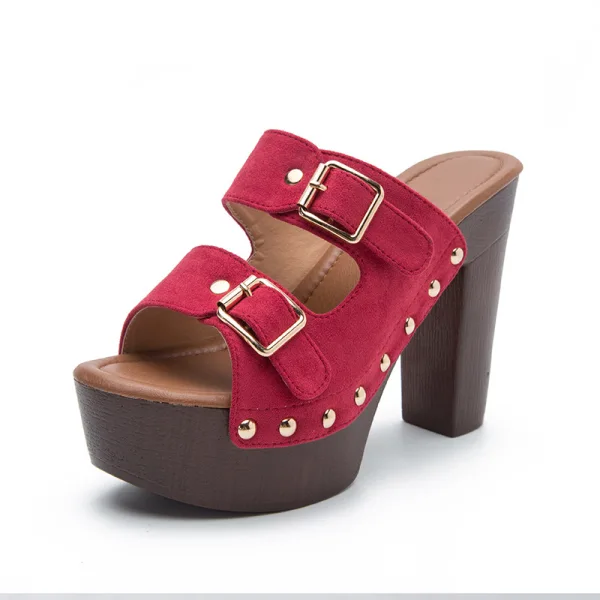 Chic / Beautiful Black Summer Street Wear Suede Womens Sandals 2022 12 cm Thick Heels Open / Peep Toe Sandals