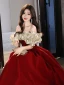 Elegant Burgundy Prom Dresses 2024 A-Line / Princess Ruffle Off-The-Shoulder Short Sleeve Backless Floor-Length / Long Prom Formal Dresses