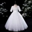 Chic / Beautiful White Beading Pearl Sequins Birthday Flower Girl Dresses 2024 Ball Gown Square Neckline Short Sleeve Floor-Length / Long