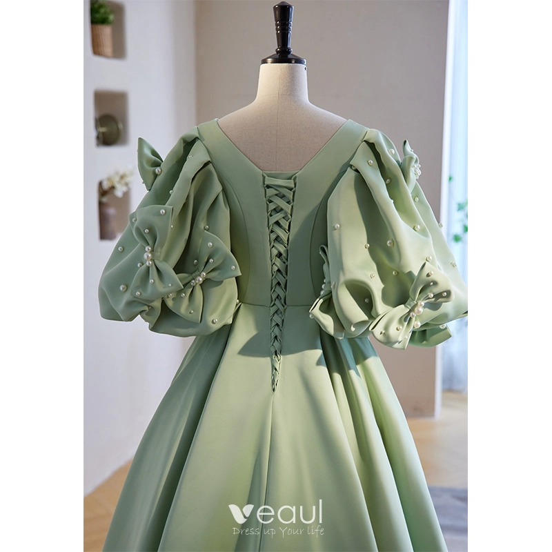 pomona green dress Ball Gown Round Neck 3/4 Length Sleeves Floor-Length Rococo Victorian main image 1