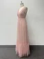 Chic / Beautiful Blushing Pink Prom Dresses 2024 A-Line / Princess V-Neck Sleeveless Backless Floor-Length / Long Prom Formal Dresses