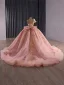 Luxury / Gorgeous Flower Fairy Blushing Pink Beading Appliques Sequins Prom Dresses 2025 Ball Gown One-Shoulder Sleeveless Backless Bow Court Train Formal Dresses