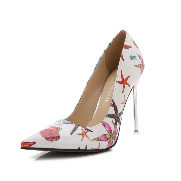 Eenvoudige Witte Het Drukken Pumps 2023 Straatkleding 11 Cm Naaldhakken Stiletto Spitse Neus Pumps Hoge Hakken