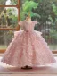 Lovely Blushing Pink Pearl Appliques Birthday Flower Girl Dresses 2024 Ball Gown Scoop Neck Cap Sleeves Bow Floor-Length / Long