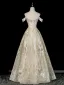 Glitzernden Gold Pailletten Strass Ballkleider 2026 A Linie Off Shoulder Ärmellos Rückenfreies