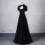 Elegant Black Rhinestone Prom Dresses 2024 A-Line / Princess High Neck Short Sleeve Backless Floor-Length / Long Prom Formal Dresses