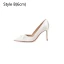 Chic / Beautiful White Satin Pearl Sequins Flower Wedding Shoes 2024 8 cm Stiletto Heels Pointed Toe Wedding Pumps High Heels