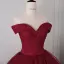 Vintage / Retro Burgundy Spotted Prom Dresses 2026 Ball Gown Off-The-Shoulder Short Sleeve Backless Floor-Length / Long Formal Dresses