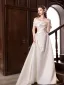 Elegant White Satin Bow Wedding Dresses 2025 A-Line / Princess Off-The-Shoulder Short Sleeve Backless Floor-Length / Long Prom Wedding Dresses