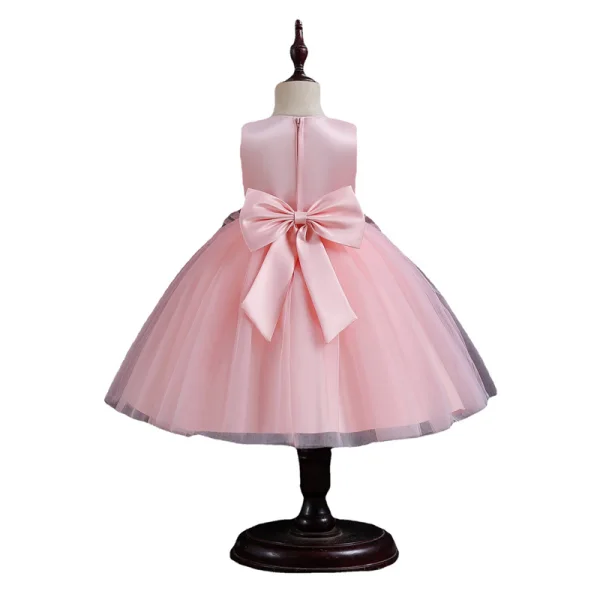 Charmant Rougissant Rose Anniversaire Volants en Cascade Robe Ceremonie Fille 2023 Robe Boule Encolure Dégagée Sans Manches Appliques Noeud Longue Robe Ceremonie Fille