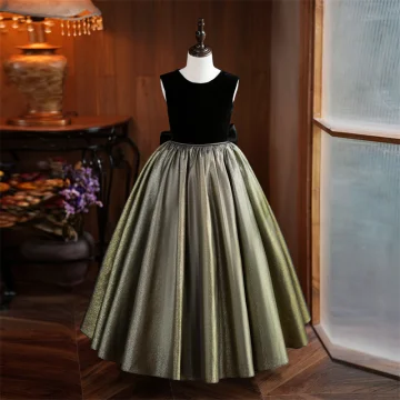 Chic Beautiful Black Gold Birthday Flower Girl Dresses 2024 Ball Gown Scoop Neck Sleeveless Bow Floor Length Long