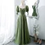 Vintage / Retro Olive Green Strawberry Satin Prom Dresses 2022 A-Line / Princess Square Neckline Bow Short Sleeve Backless Floor-Length / Long Prom Formal Dresses