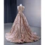 Sparkly High-end Rose Gold Handmade  Beading Sequins Prom Dresses 2023 A-Line / Princess Scoop Neck Sleeveless Sweep Train Prom Formal Dresses