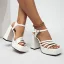 Fashion White Evening Party Womens Sandals 2022 Ankle Strap 10 cm Thick Heels Open / Peep Toe Sandals High Heels