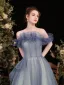 Charmant Violett Perlenstickerei Pailletten Abendkleider 2022 A Linie Rüschen Off Shoulder Ärmellos Rückenfreies Lange Abend Festliche Kleider