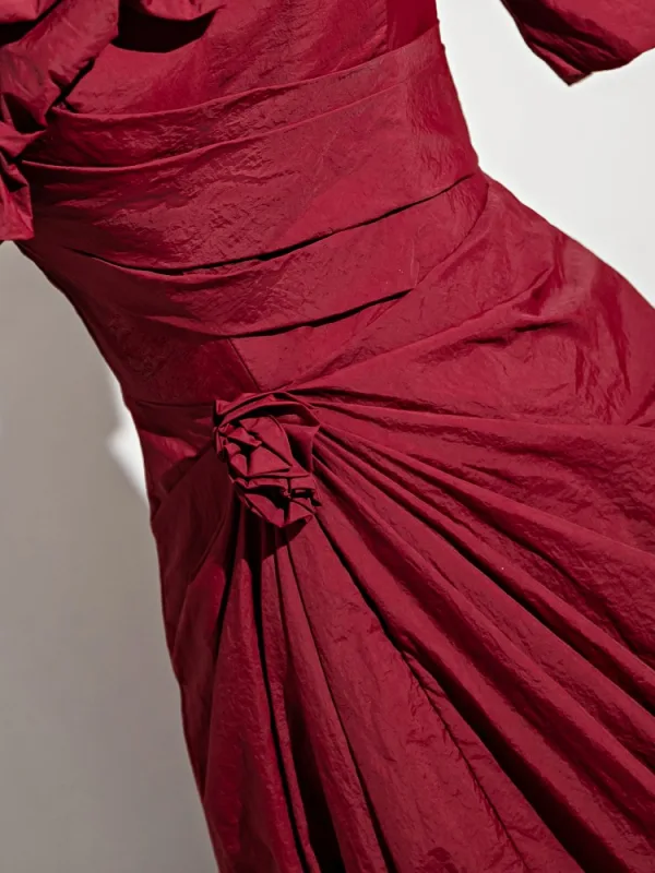 Fashion Burgundy Split Front Prom Dresses 2024 A-Line / Princess Strapless Sleeveless Backless Sweep Train Prom Formal Dresses