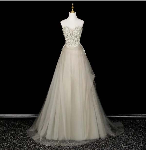 Chic / Belle Vert Cendré Perlage Paillettes Appliques Robe De Bal 2026 Princesse De l'épaule Manches Courtes Dos Nu Longue Robe De Ceremonie