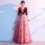 Chic / Beautiful Burgundy Beading Sequins Prom Dresses 2024 A-Line / Princess Scoop Neck 1/2 Sleeves Backless Floor-Length / Long Prom Formal Dresses
