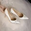 Chic / Beautiful White Satin Pearl Sequins Flower Wedding Shoes 2024 8 cm Stiletto Heels Pointed Toe Wedding Pumps High Heels