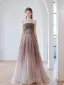 Chic / Beautiful Purple Rhinestone Sequins Prom Dresses 2022 A-Line / Princess Strapless Sleeveless Backless Floor-Length / Long Prom Formal Dresses
