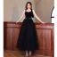 Chic / Beautiful Black Rhinestone Bow Prom Dresses 2022 A-Line / Princess Spaghetti Straps Sleeveless Backless Floor-Length / Long Prom Formal Dresses
