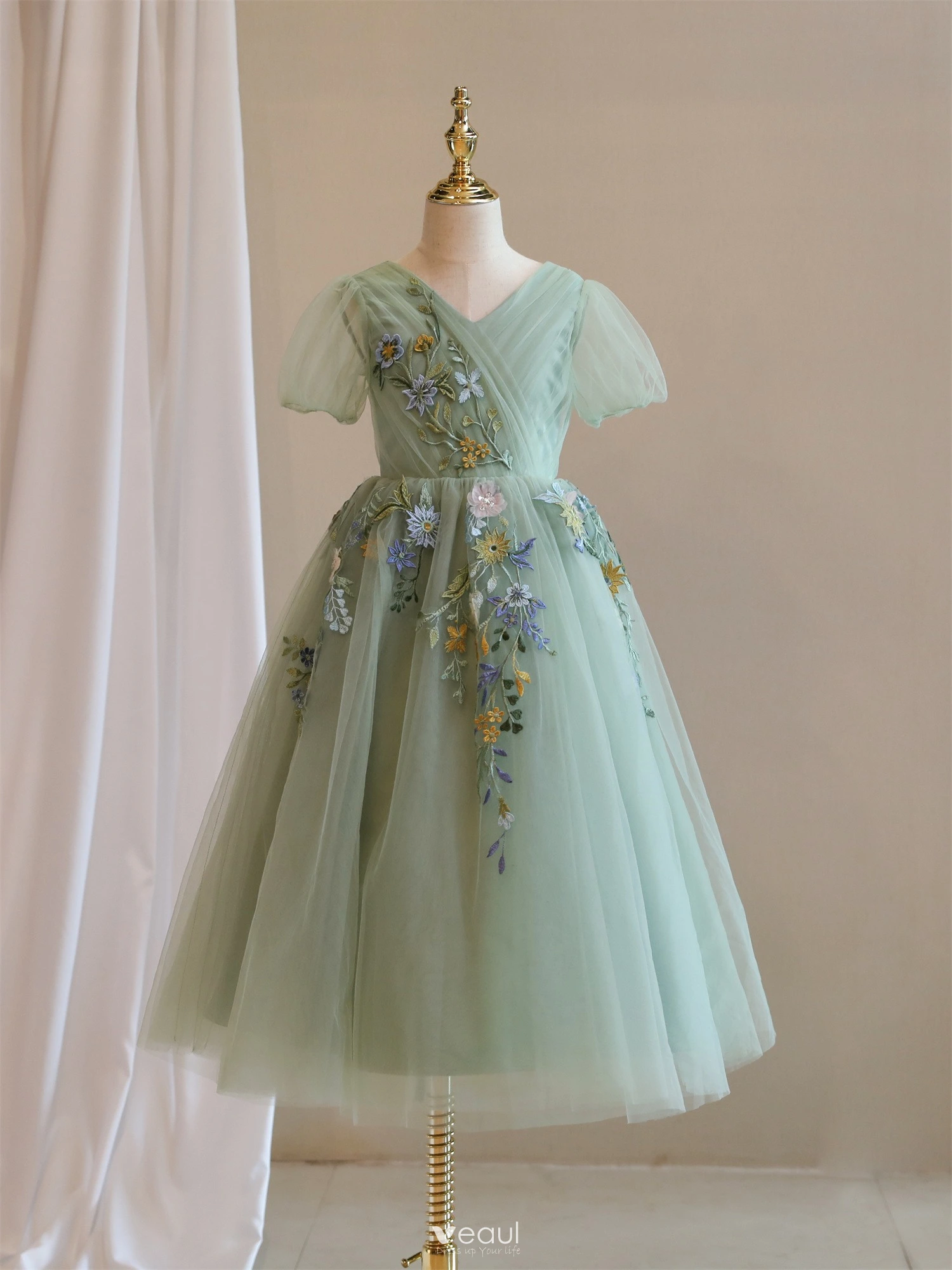 Light Blue Appliques A-line Flower Girl Dresses, Lace Tulle Flower Girl Dresses Light Blue Appliques A-line Flower Girl Dresses, Lace Tulle Flower Girl Dresses