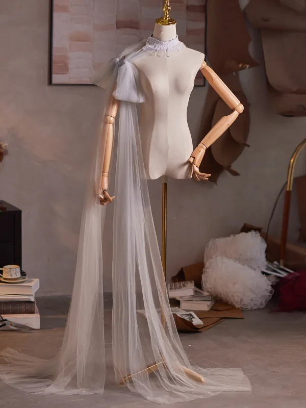 Unusual White Handmade Pearl Sequins Prom shawl 2025 High Neck Tulle