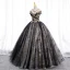 Élégant Noire Perlage Paillettes En Dentelle Fleur Robe De Bal 2022 Robe Boule V-Cou Manches Courtes Dos Nu Longue Promo Robe De Ceremonie