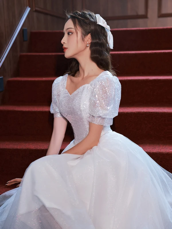 Chic Beautiful White Homecoming Sequins Graduation Dresses 2022 A-Line Princess Square