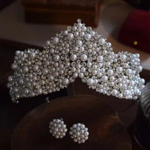 Vintage Hvit Perle Rhinestone Øredobber Krone Bryllup Har Tilbehor 2025 Legering