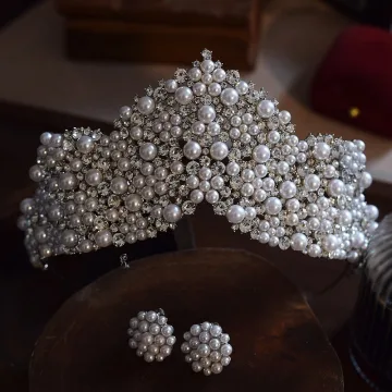 Vintage Białe Perła Rhinestone Kolczyki Korona Ślub Ozdoby Do Włosów Ślubne 2025 Stop