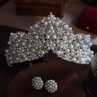 Vintage Witte Parel Rhinestone Oorbellen Kroon Huwelijk Bruids Haaraccessoires 2025 Legering