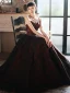 Vintage / Retro Burgundy Printing Prom Dresses 2022 A-Line / Princess Strapless Sleeveless Backless Floor-Length / Long Formal Dresses