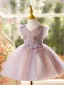 Schöne Rosa Perlenstickerei Applikationen Pailletten Kurze Geburtstag Blumenmädchenkleider 2024 Ballkleid Rundhalsausschnitt Ärmellos Rückenfreies Tülle