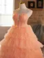 Chic / Belle Orange Perlage Volants en Cascade Robe De Bal 2025 Princesse Bustier Sans Manches Dos Nu Train De Balayage Promo Robe De Ceremonie