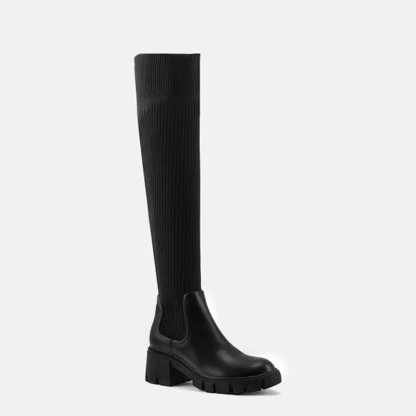 Fashion Beige Street Wear Sock Boots Womens Boots 2023 6 cm Thick Heels Round Toe Boots