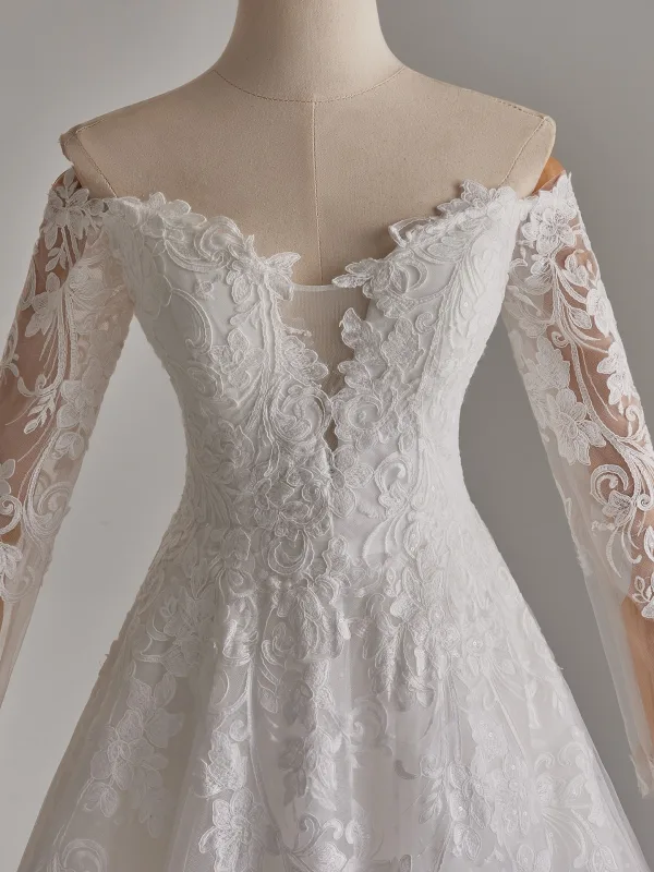 Élégant Blanche En Dentelle Fleur Robe De Mariée 2025 Robe Boule De l'épaule Manches Longues Dos Nu Train De Balayage