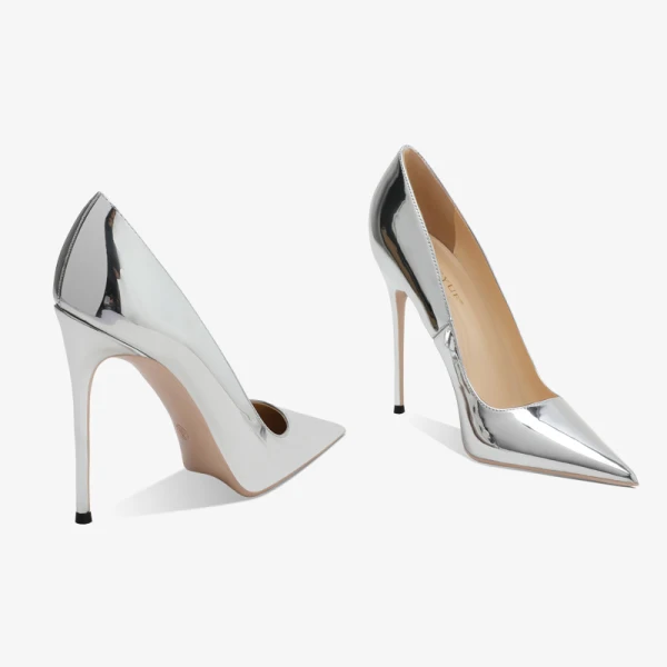 Mode Argenté Soirée Cuir Verni Escarpins 2023 Cuir 12 cm Talons Aiguilles À Bout Pointu Escarpins Talons Hauts