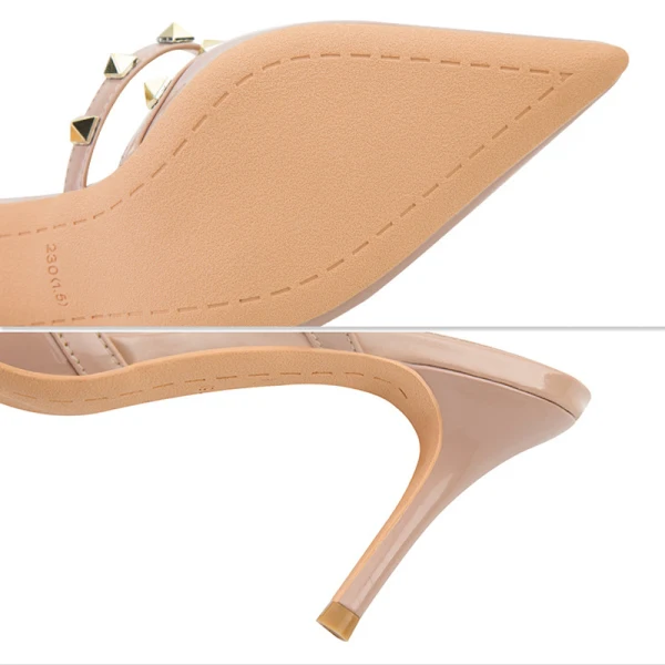 Sexy Black Rivet Evening Party Womens Shoes High Heels 2022 7 cm Stiletto Heels Pointed Toe Womens Shoes